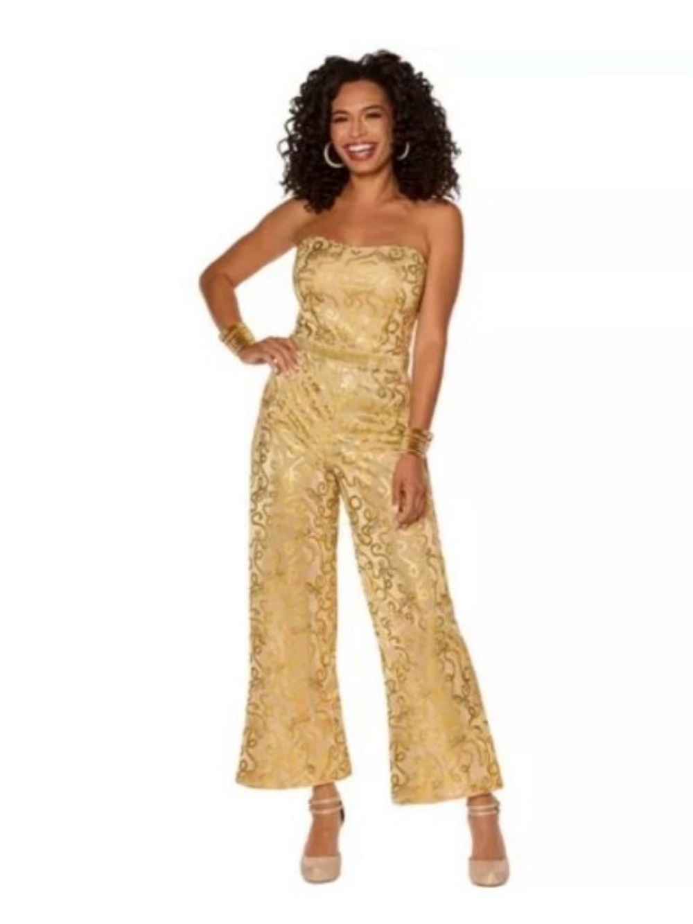 Barbie The Movie Gold Disco Jumpsuit Halloween Costume Size Large